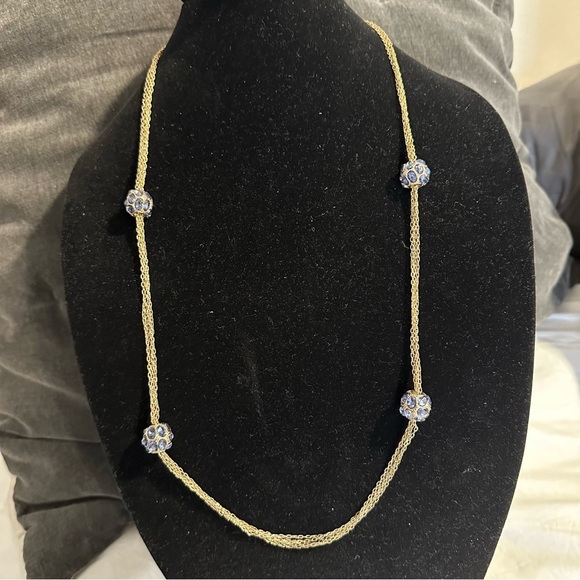 KENNETH JAY LANE SIGNED NECKLACE WITH BLUE CRYSTALS and POUCH - Picture 6 of 11